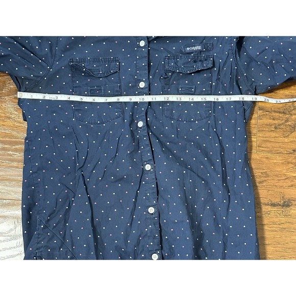 Columbia Super Bonehead Blue Polka Dot Button Up Shirt - Picture 5 of 6